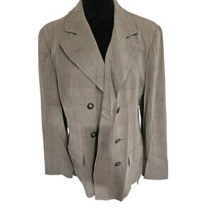 Vintage Talbots Double Breasted Blazer Plaid Red Check Academia Cotton Size 14